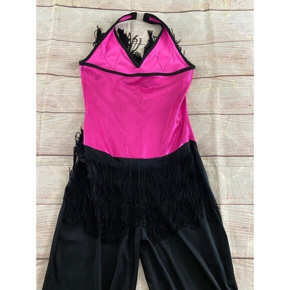 Curtain Call Women's Pink & Black Tassled Dance Jumpsuit - AME - Picture 12 of 13